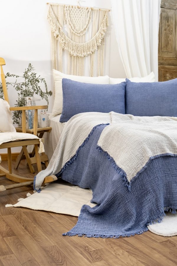 GKC Home 4 Katlı Müslin Yatak Örtüsü - İndigo - Görsel 2