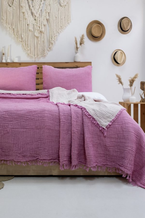 GKC Home 4 Katlı Müslin Yatak Örtüsü - Fuşya - Görsel 2