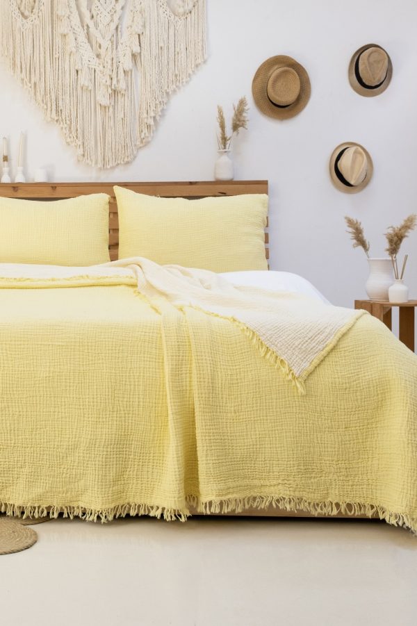 GKC Home 4 Katlı Müslin Yatak Örtüsü - Sarı - Görsel 2