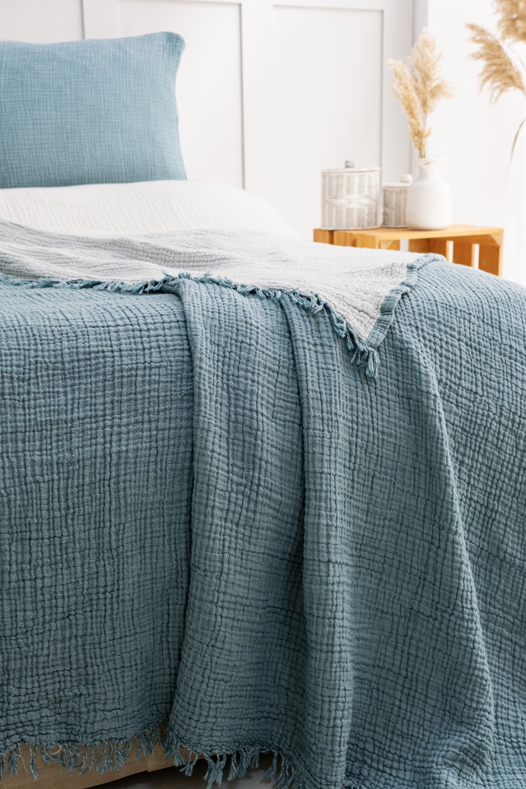 GKC Home 4 Katlı Müslin Yatak Örtüsü - Petrol Mavisi - Görsel 2