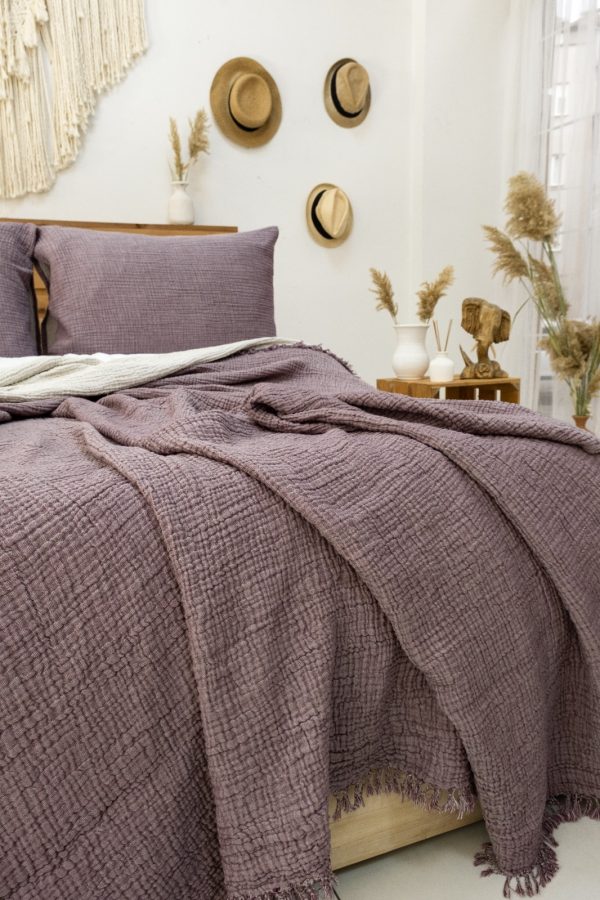 GKC Home 4 Katlı Müslin Yatak Örtüsü - Mürdüm - Görsel 2